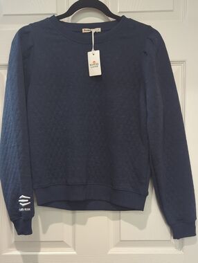 Marine Layer Navy Quilted Crew Sweatshirt with Sleeve Logo